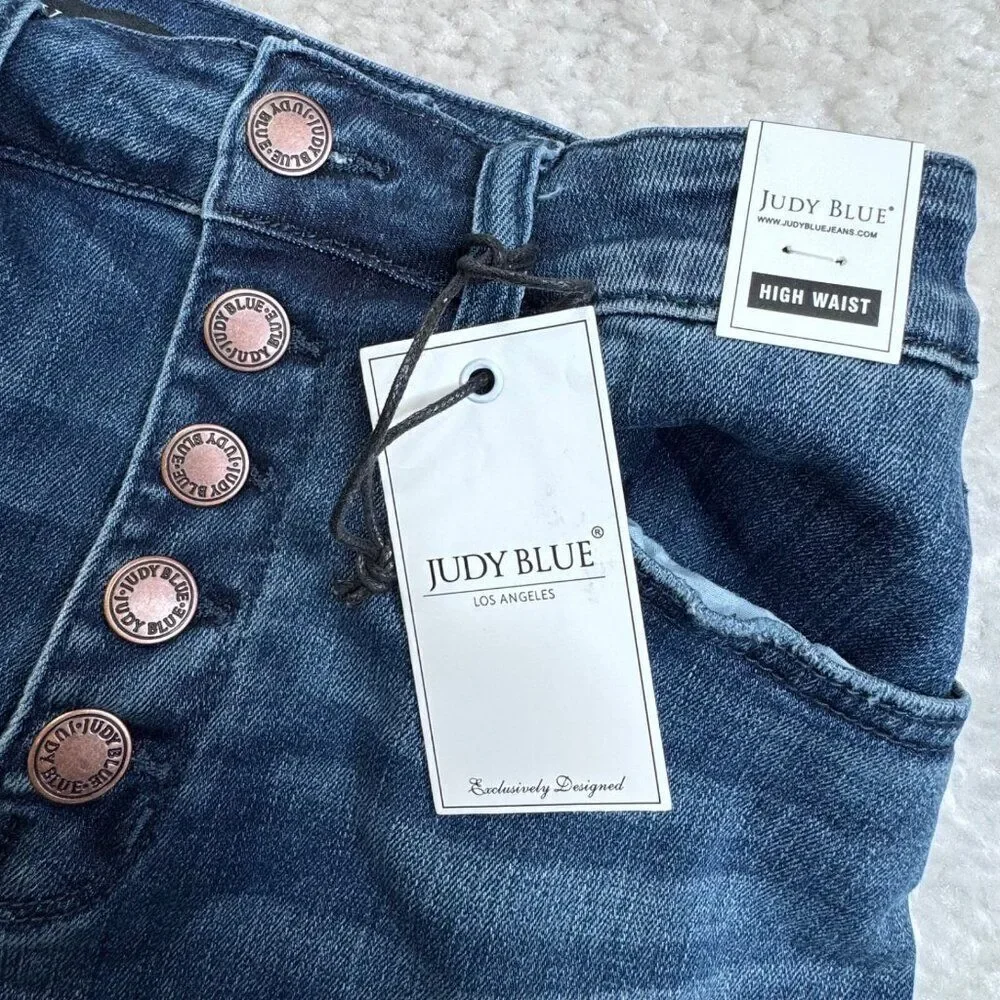Judy Blue High Waist Cuff Shorts Dark Blue Wash Stretch Womens 28 NEW